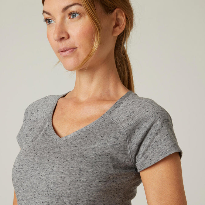 





T-shirt fitness manches courtes slim coton extensible col en V femme, photo 1 of 5