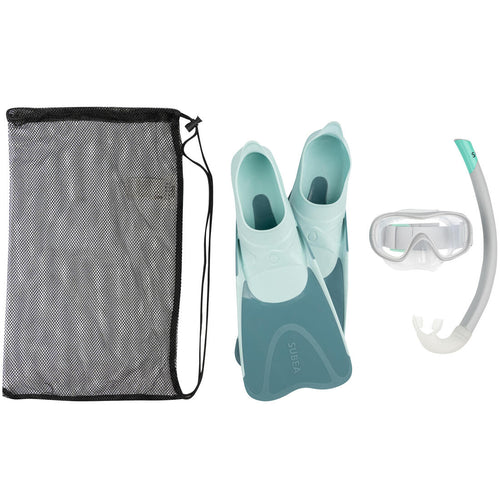 





Kit de snorkeling enfant palmes masque tuba SNK 500 bleu gris menthe pastel