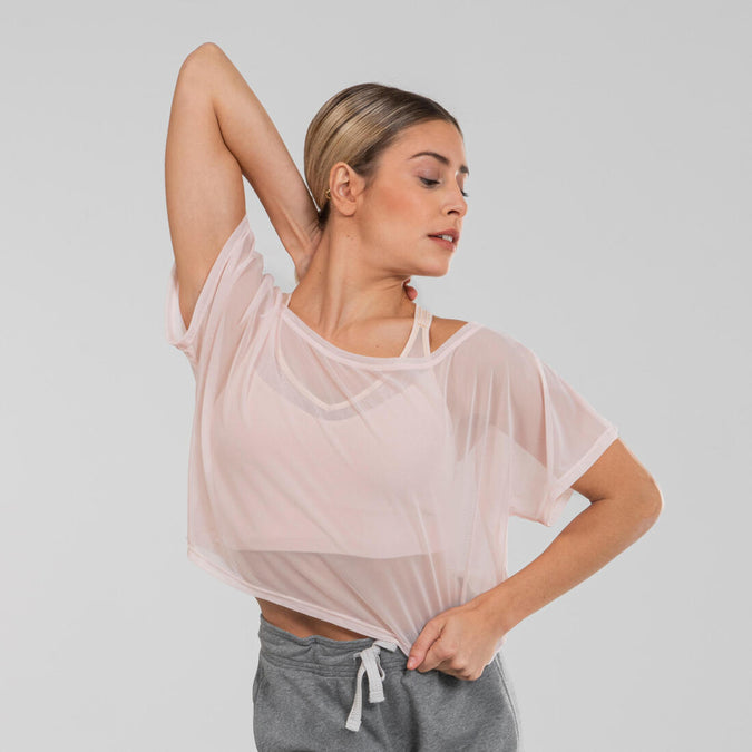 





T-shirt crop top de danse moderne rose en maille ajourée femme, photo 1 of 6